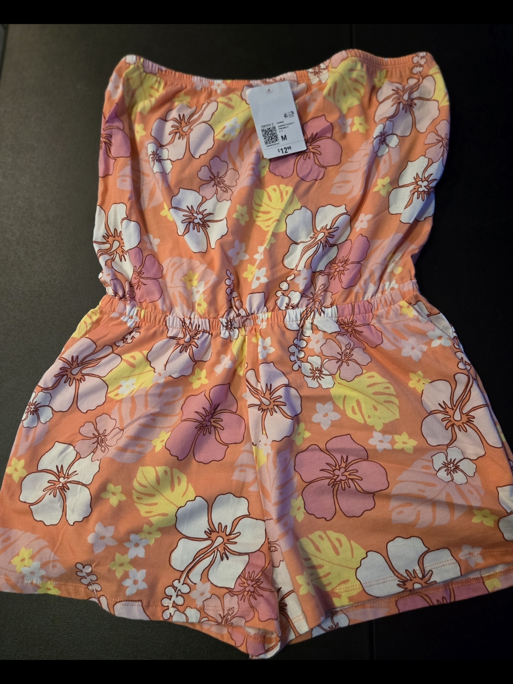 Juniors Orange Floral Strapless Romper